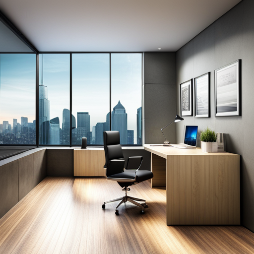An image showcasing a sleek, modern office desk with a laptop displaying a comprehensive payroll management platform