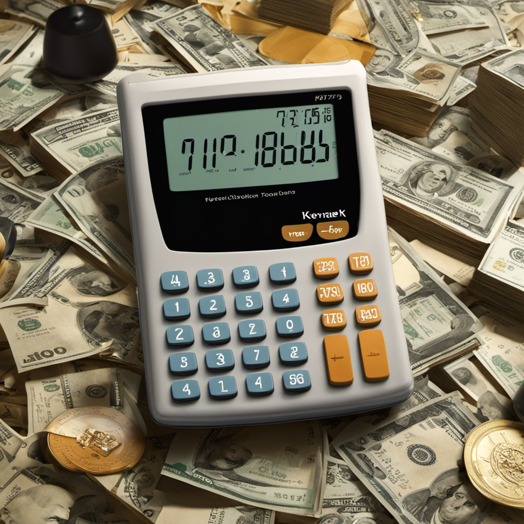 An image showcasing a calculator with a clock face on the display, surrounded by pay stubs and overtime records