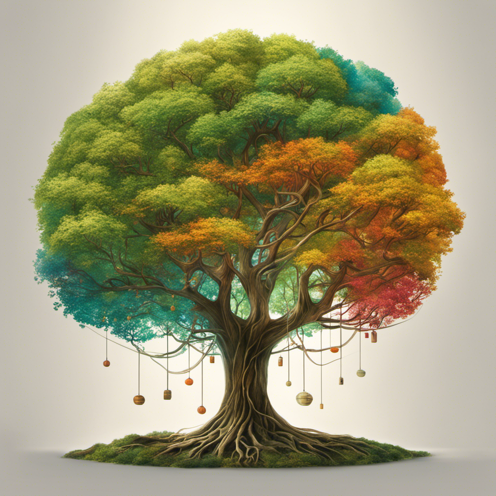 An image showcasing a vibrant, interconnected network of trees, each representing an employee's payroll information