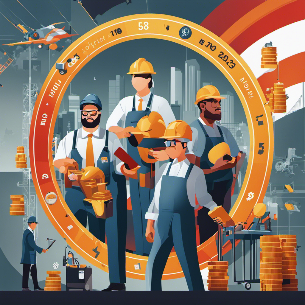 A visually striking image depicting various professional workers, each representing a different industry, surrounded by a circular graph that showcases the payroll inflation rates for 2023