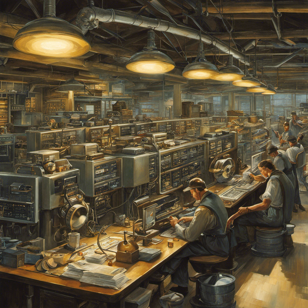 An image depicting a company's payroll department as the central nervous system of a well-oiled machine, seamlessly processing and distributing paychecks to employees with precision and efficiency