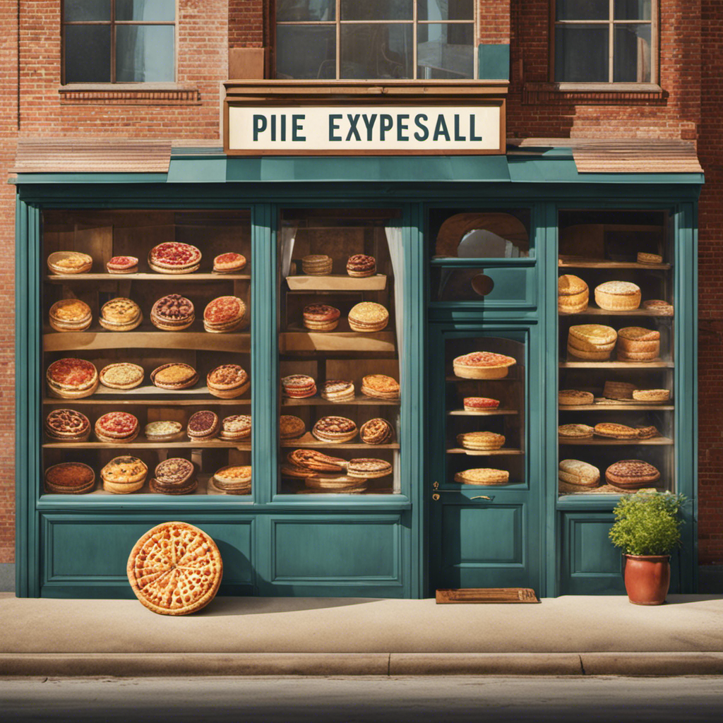 Small business storefront with a pie chart superimposed, each slice representing different business expenses, the largest slice labeled as 'payroll'