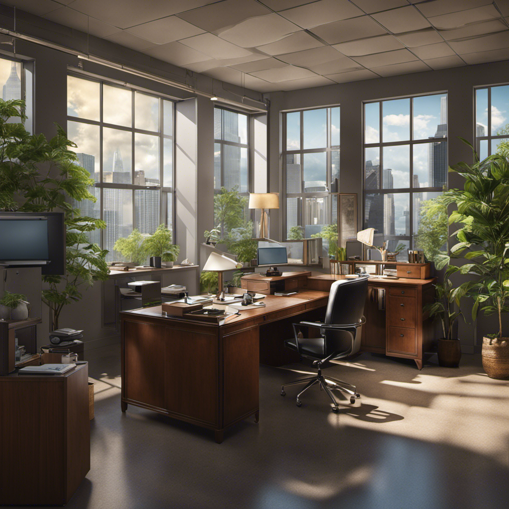 split image: one side depicting a serene, peaceful office, the other side showing the same office in chaos and disarray after an abrupt employee departure