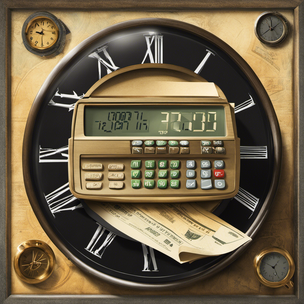 An image featuring a calculator, a paycheck, and a clock, symbolizing time worked, all surrounded by a circular arrow to represent a recurring payroll process
