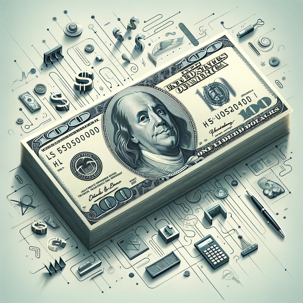Image of a 100 dollar bill and payroll terms